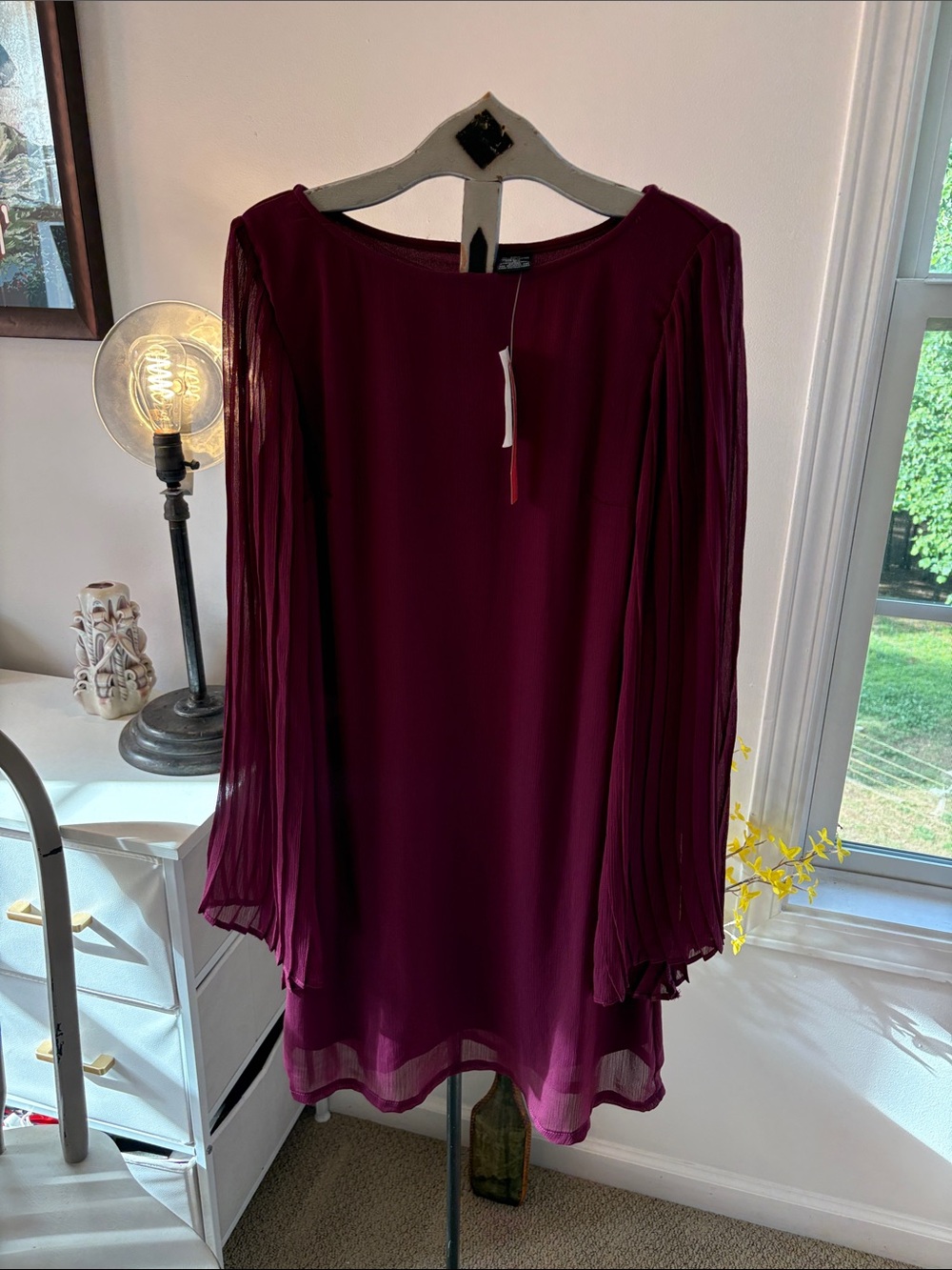 Fire Los Angeles Plum Long-Sleeve Pleated Shift Dress